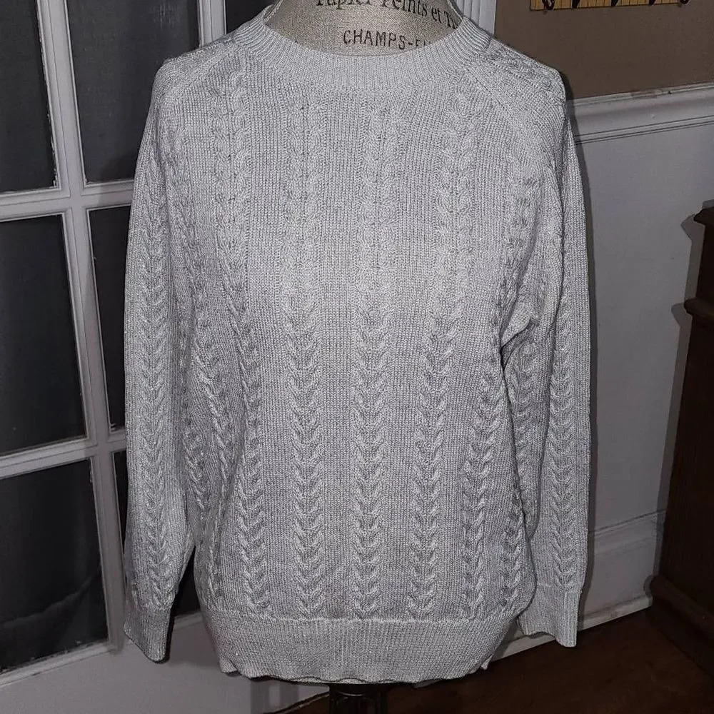 Athleta Womens White Metallic Crossroads Crew Sweater Small